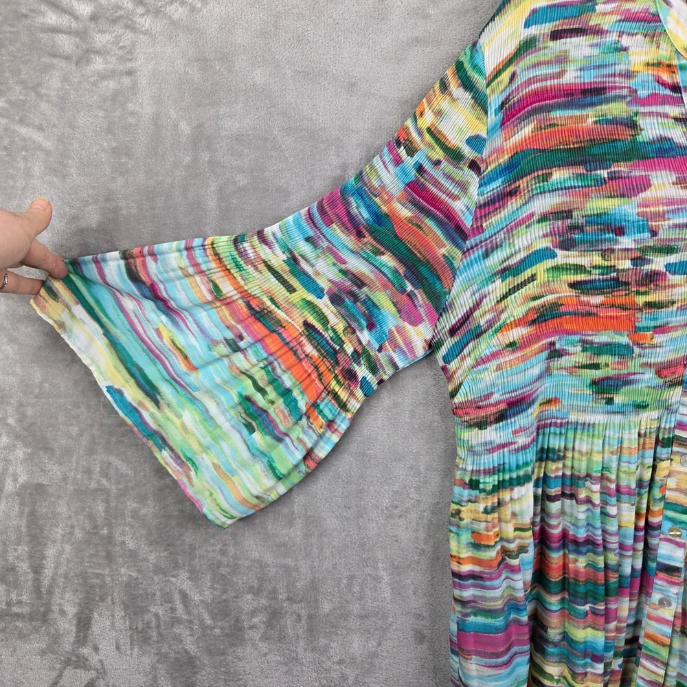 Investments Tunic Blouse Women 2X Multicolor Pleated Button Up Bell Sleeve Artsy - Picture 4 of 11